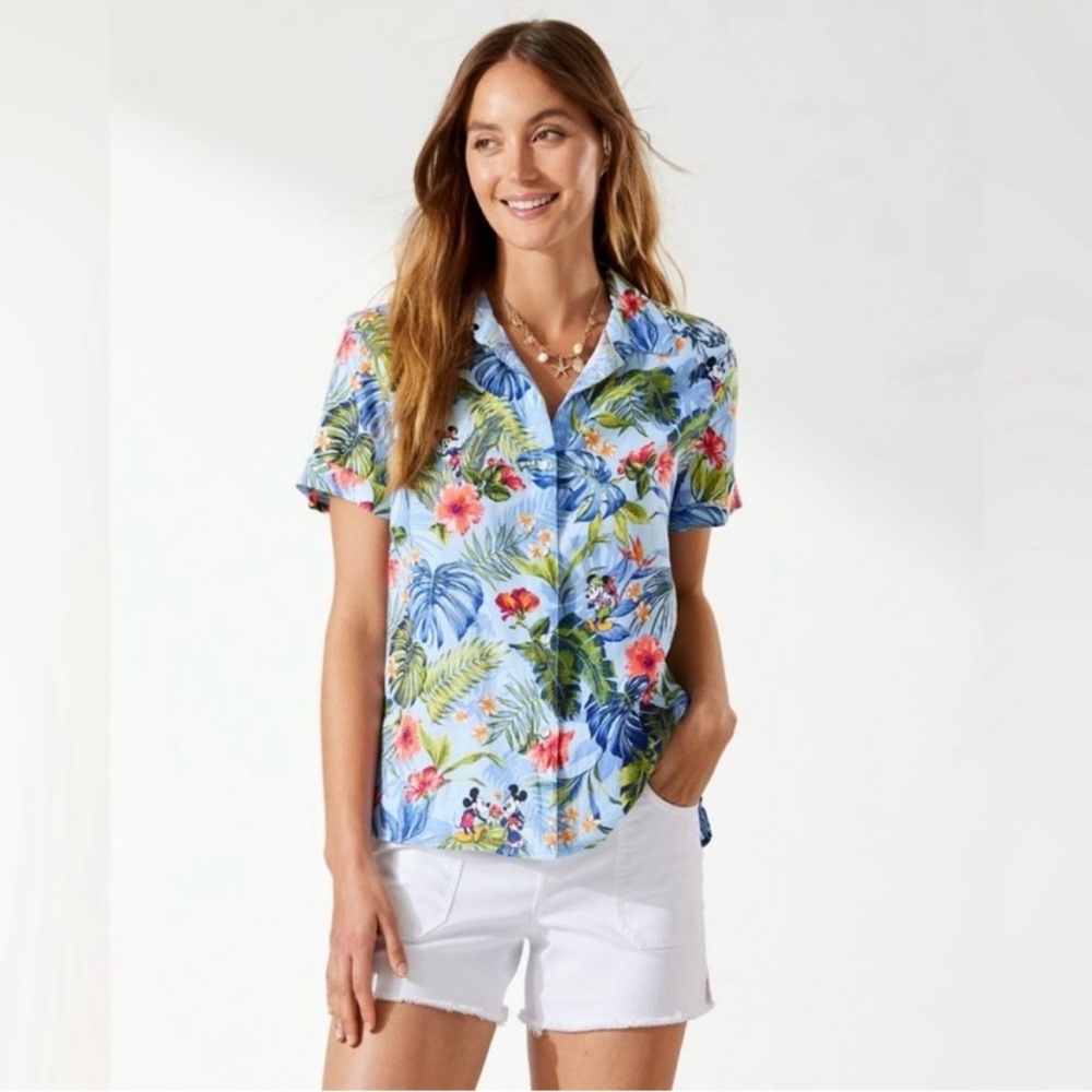 Tommy Bahama & Disney collaboration 100% Linen Mickey & Minnie Hawaiian Jungle